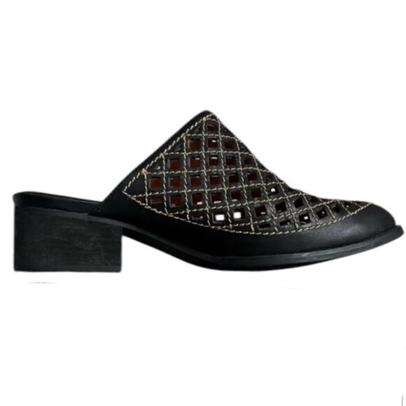 Jeffrey Campbell Favela Perforated Leather Mules in Black 9 - Picture 1 of 11